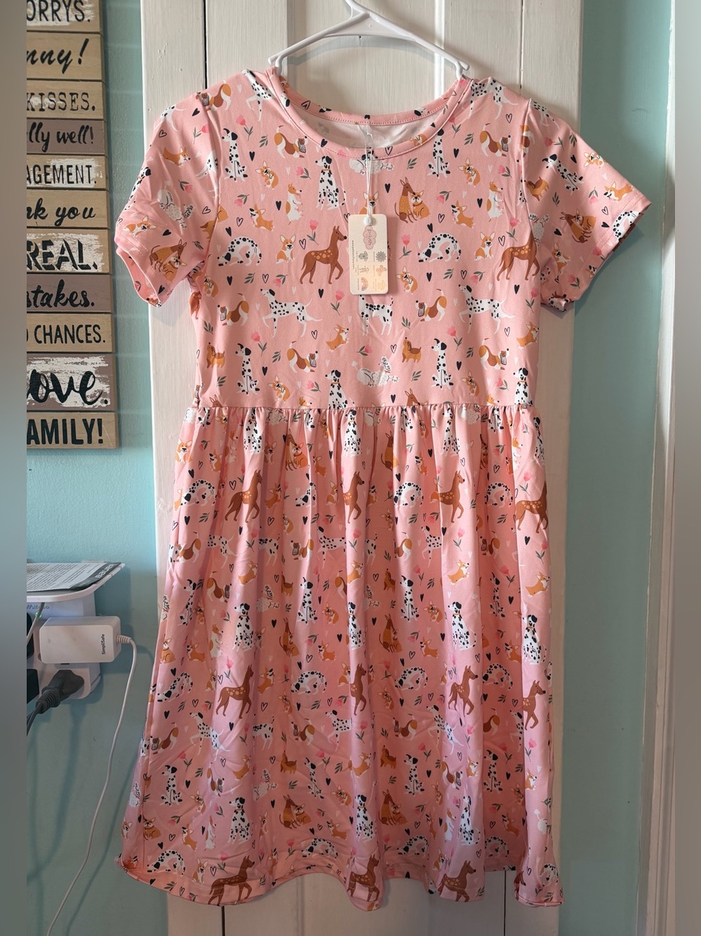 Pete + Lucy Girls Pink Horse & Dalmatian Print Short Sleeve Dress Size: 10/12